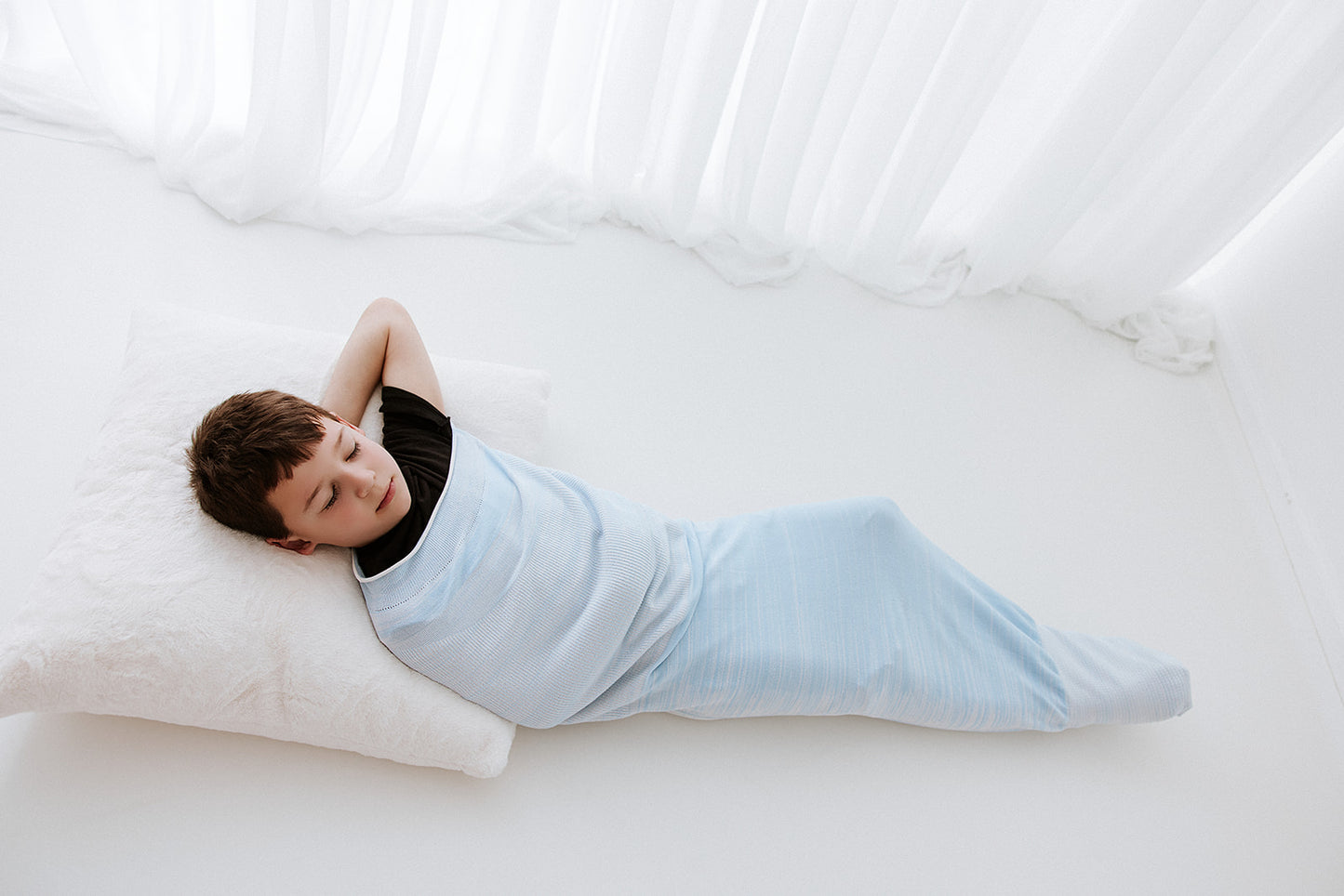 blue passive compression sleep sack for sensory sensitive child