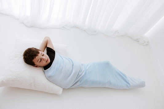 blue passive compression sleep sack for sensory sensitive child